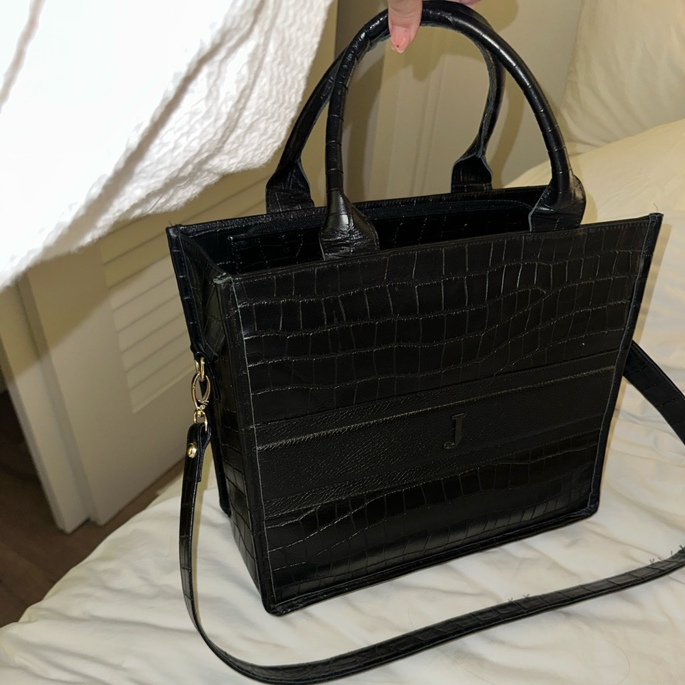 Leather monogram “J” black computer bag